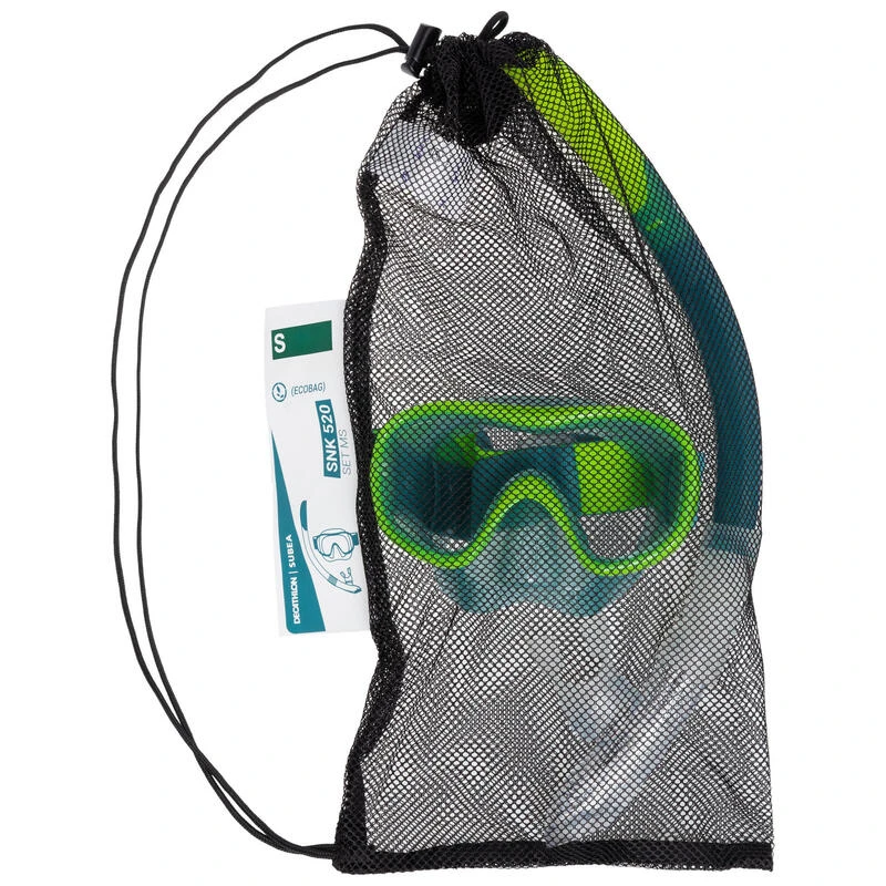 Kit PlongĂ©e Masque Et Tuba Snorkeling 100 Valve Enfant Vert Fluo â Image 10