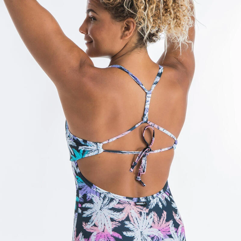 Maillot De Bain De Surf 1 Pièce Femme Avec Double Réglage Dos BEA PALMDARK BLANC – Image 5