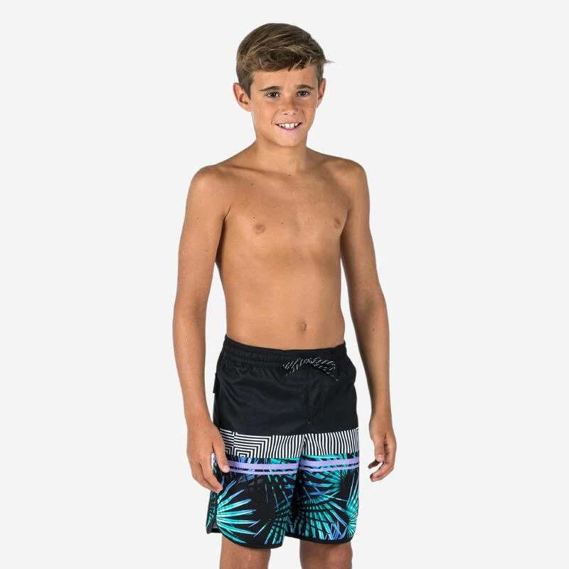 Short De Bain Garçon - 500 Palmsand Noir â Image 2